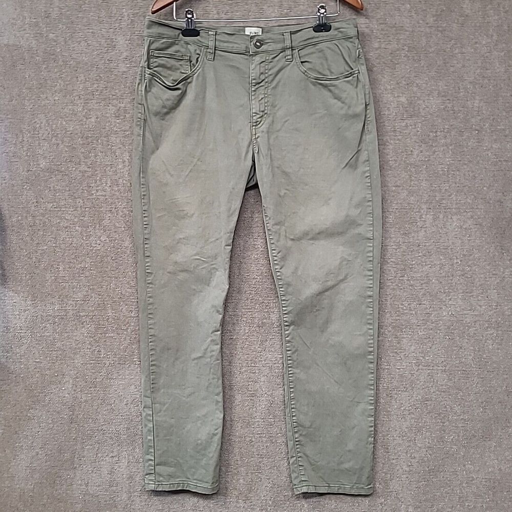 Flint Tinder Pants Mens 34x30(27.5") Green Chino Straight Fit Casual Preppy
